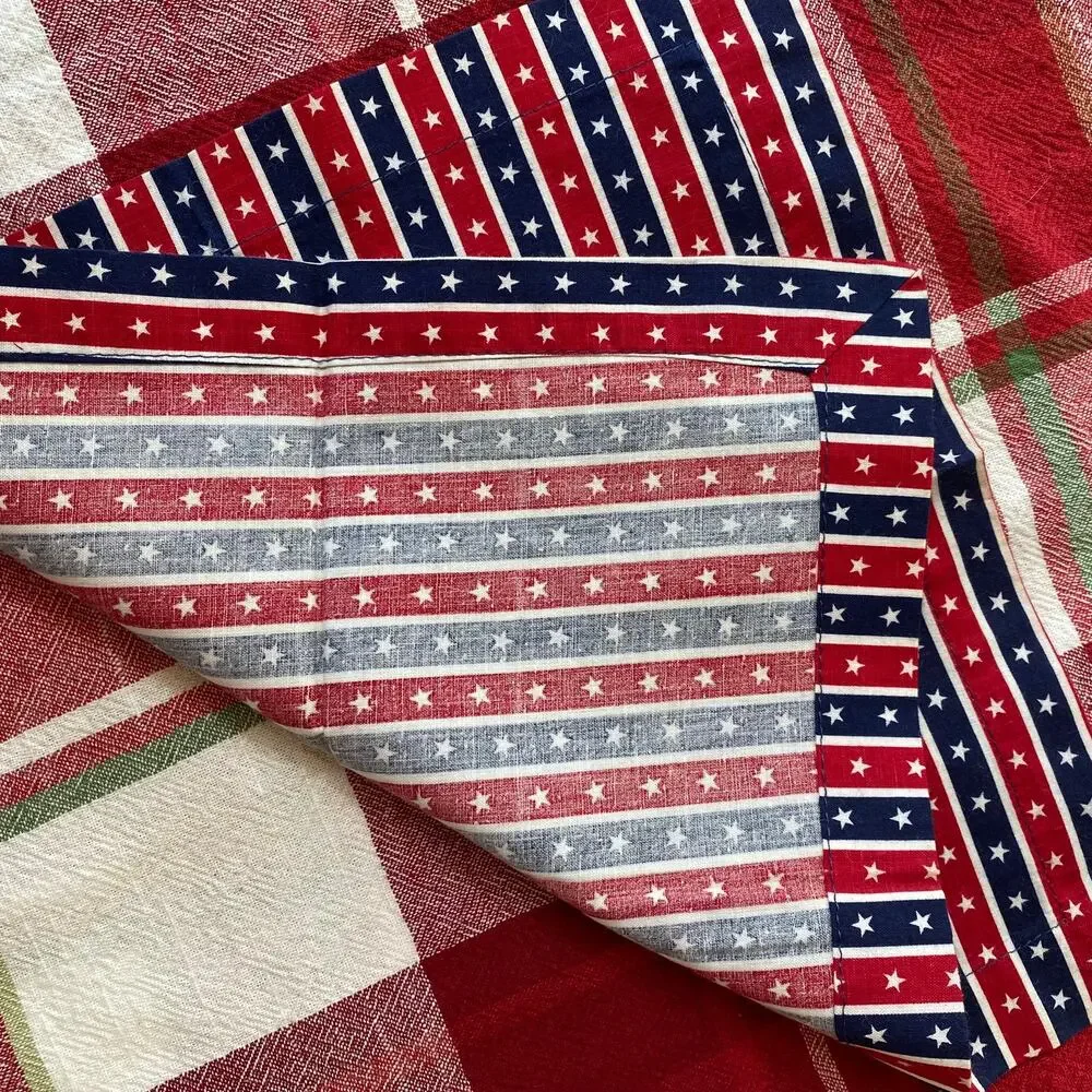 Set of 4 Unused Handmade‎ Cloth Napkins Red & Blue Americana Stars & Stripes
